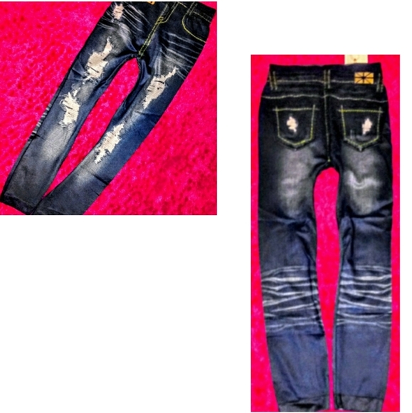 Style Leggings One Size Distressed Denim look NWT - Picture 2 of 5